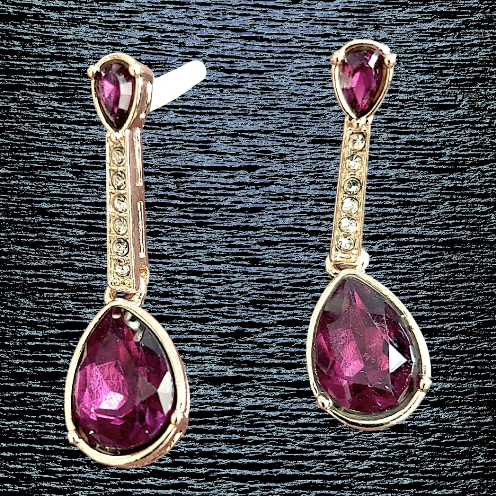 Purple Teardrop Rhinestone Drop Earrings